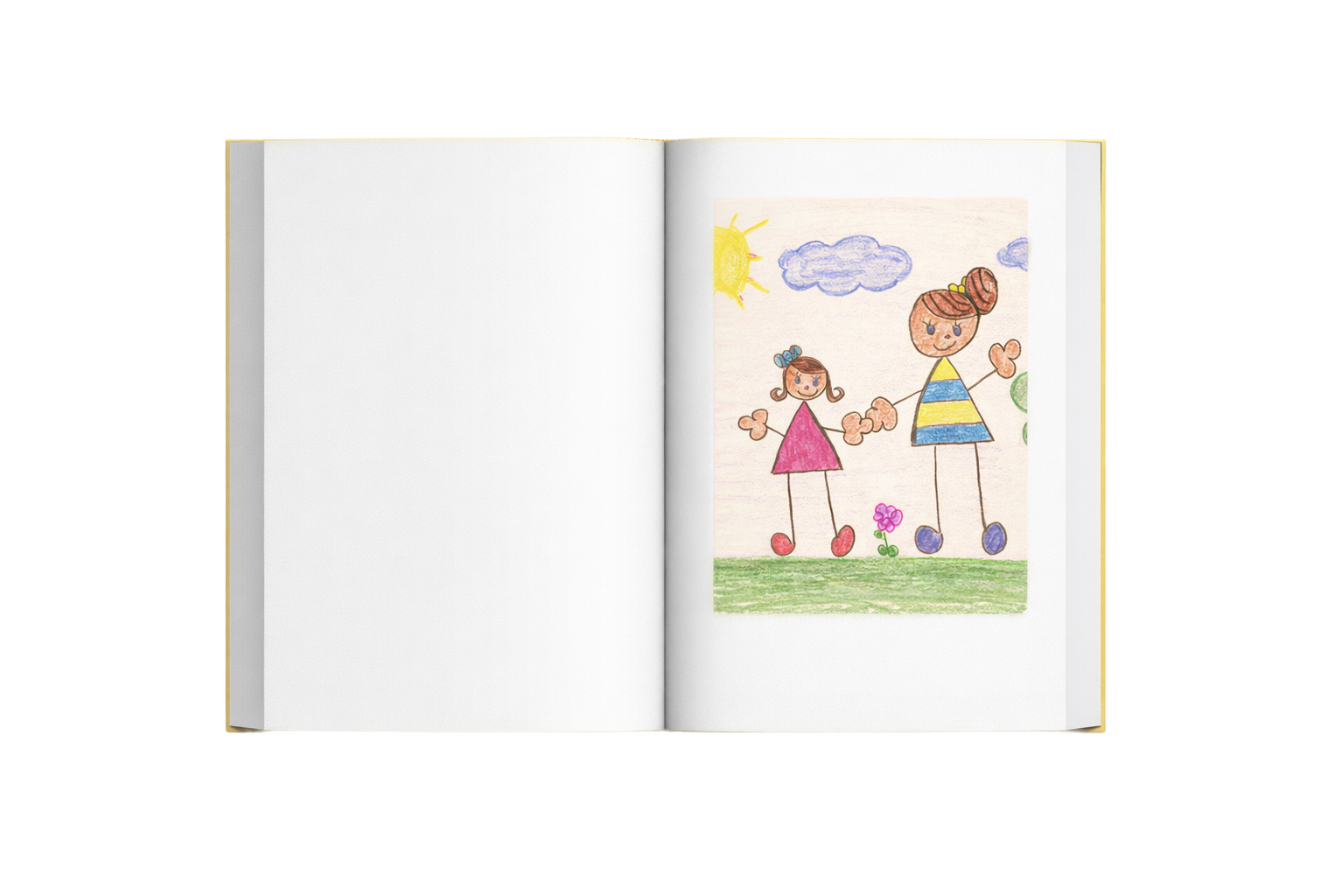 An open Keepbox art book with a child’s drawing.